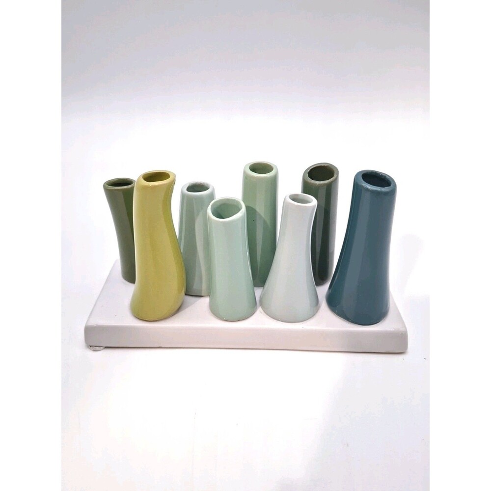 Chive Ceramic Multi Bud Vase Flower Frog White Green Blue Modern Abstract